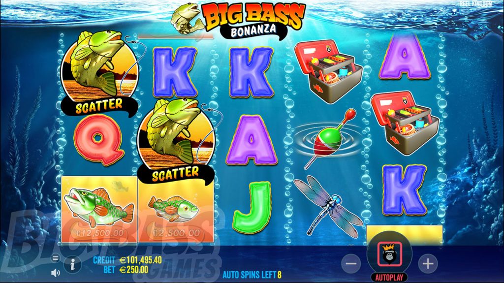 Визуальное оформление, анимация и звуковые эффекты игрового автомата Big Bass Bonanza