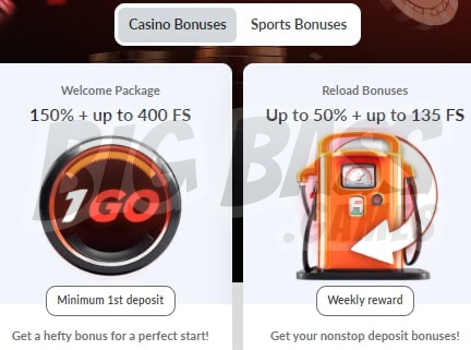 Bonuses at 1GO Casino