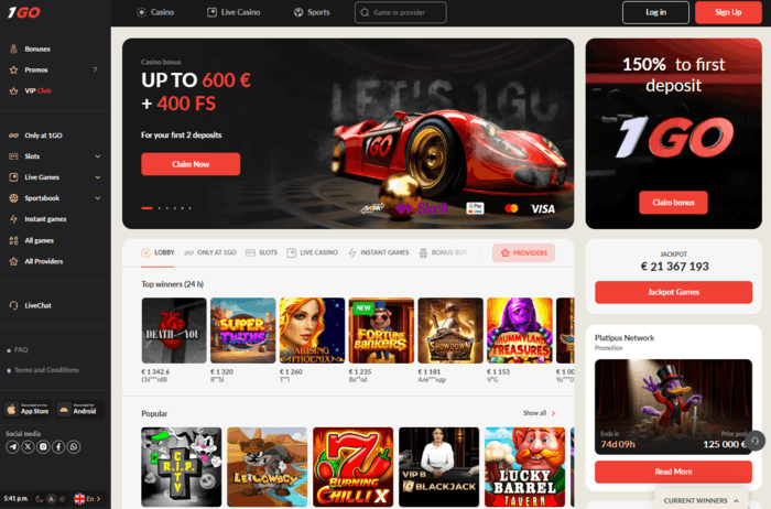 Официальный вебсайт 1GO Casino