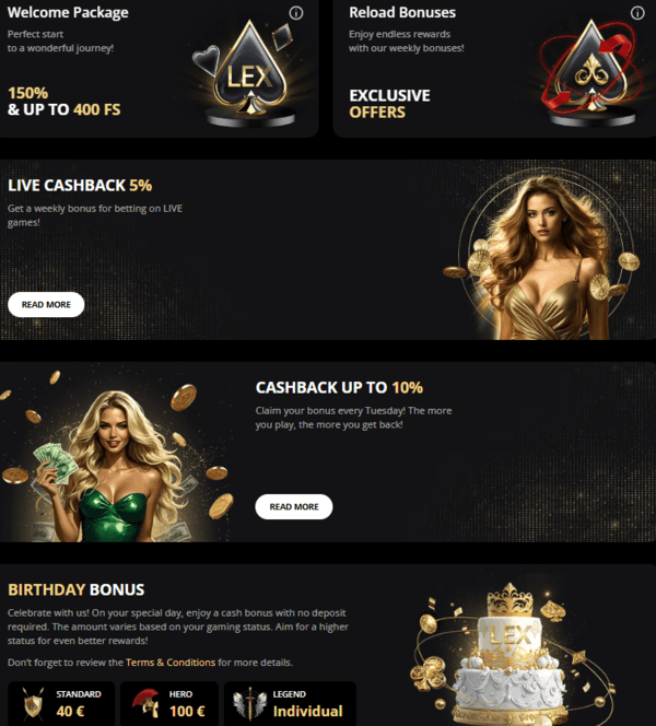 Lex casino бонусы