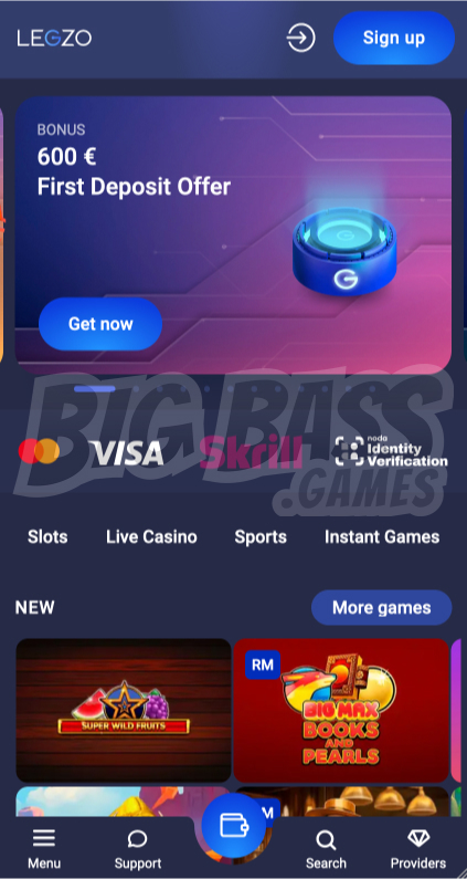 Mobile Version of LEGZO Casino