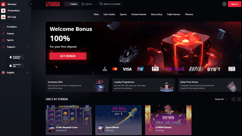 Официальный вебсайт Starda Casino