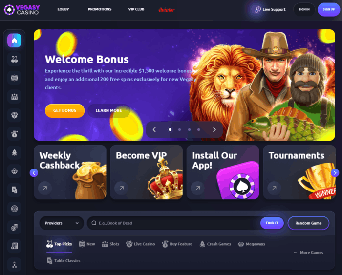 Vegasy Casino official website