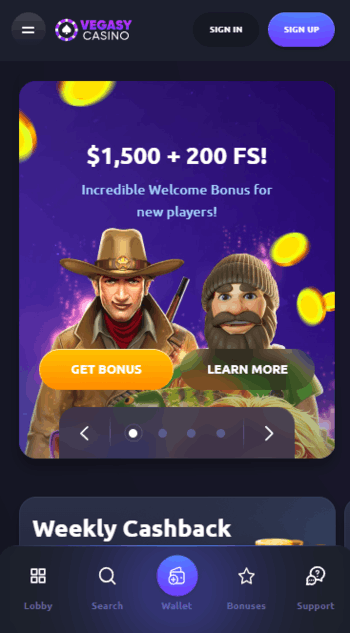 Vegasy mobile casino