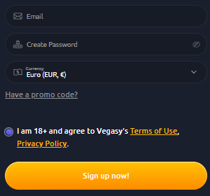 Registration at Vegasy Casino