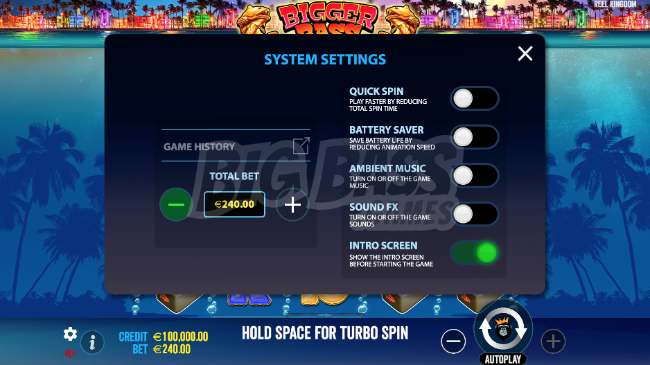 Bigger Bass Bonanza - Systme Settings