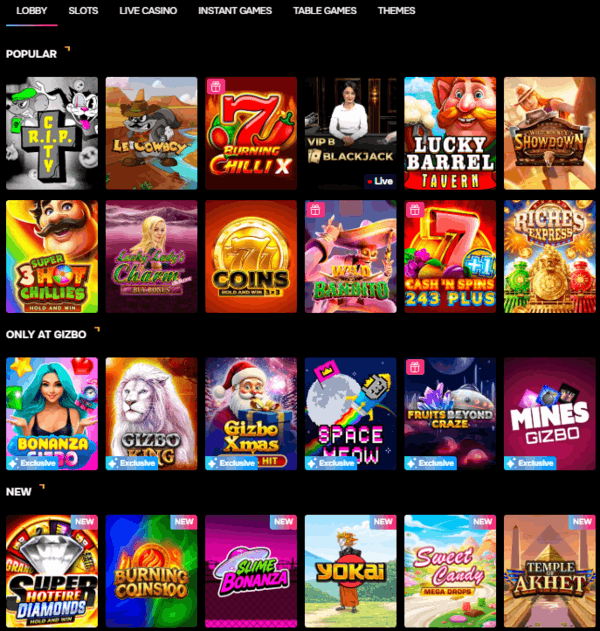 Online Games at Gizbo Casino