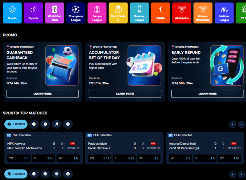 Sports betting at Gizbo Casino