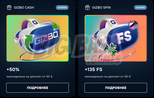 Еженедельные бонусы Gizbo Casino