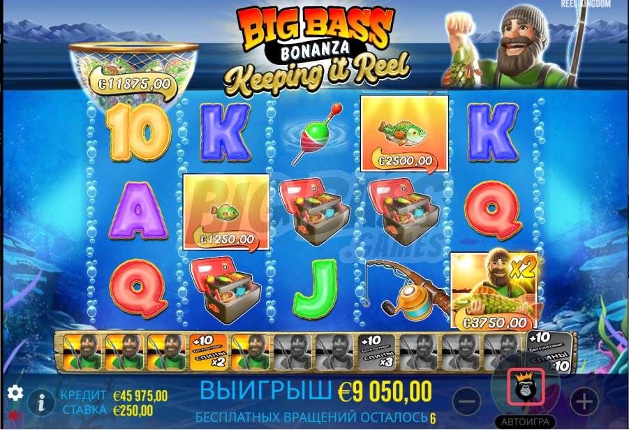 Визуальное оформление, анимация и звуковые эффекты онлайн слота Big Bass - Keeping it Reel