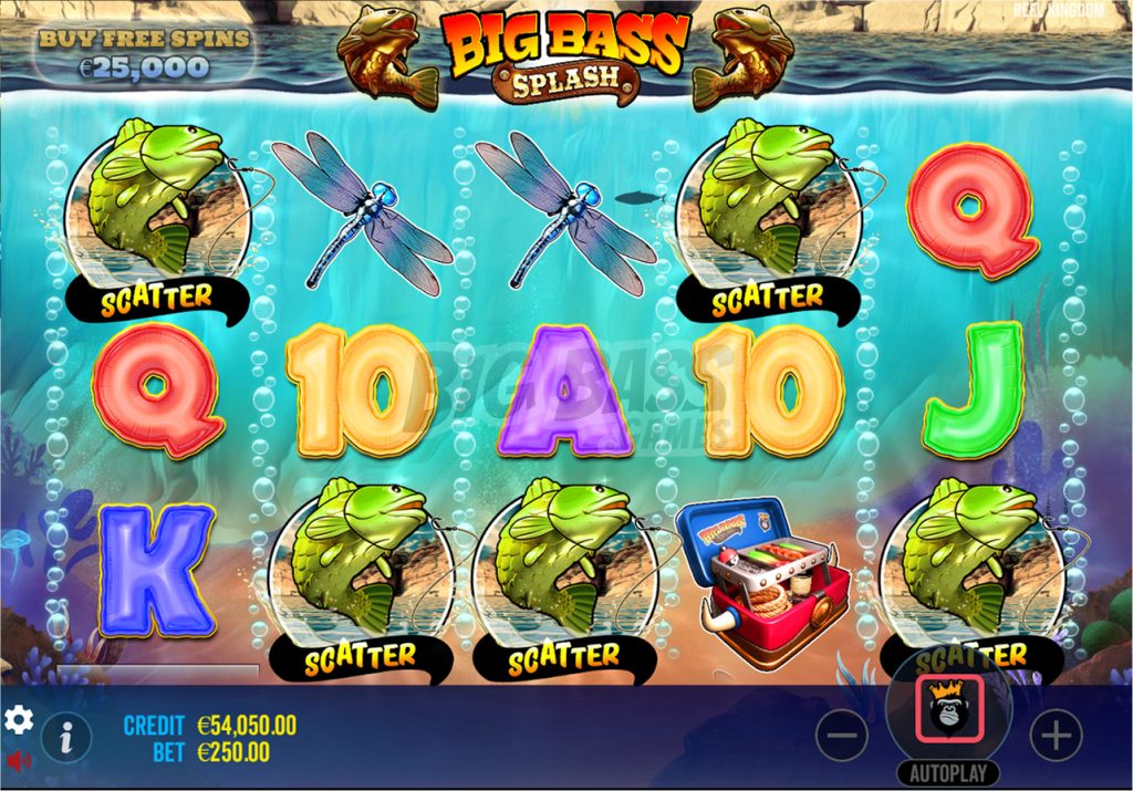 Various symbols in the Big Bass Splash online game