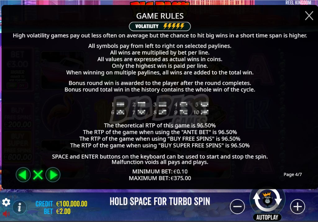 Volatility and RTP of the Big Bass Vegas Double Down Deluxe slot game