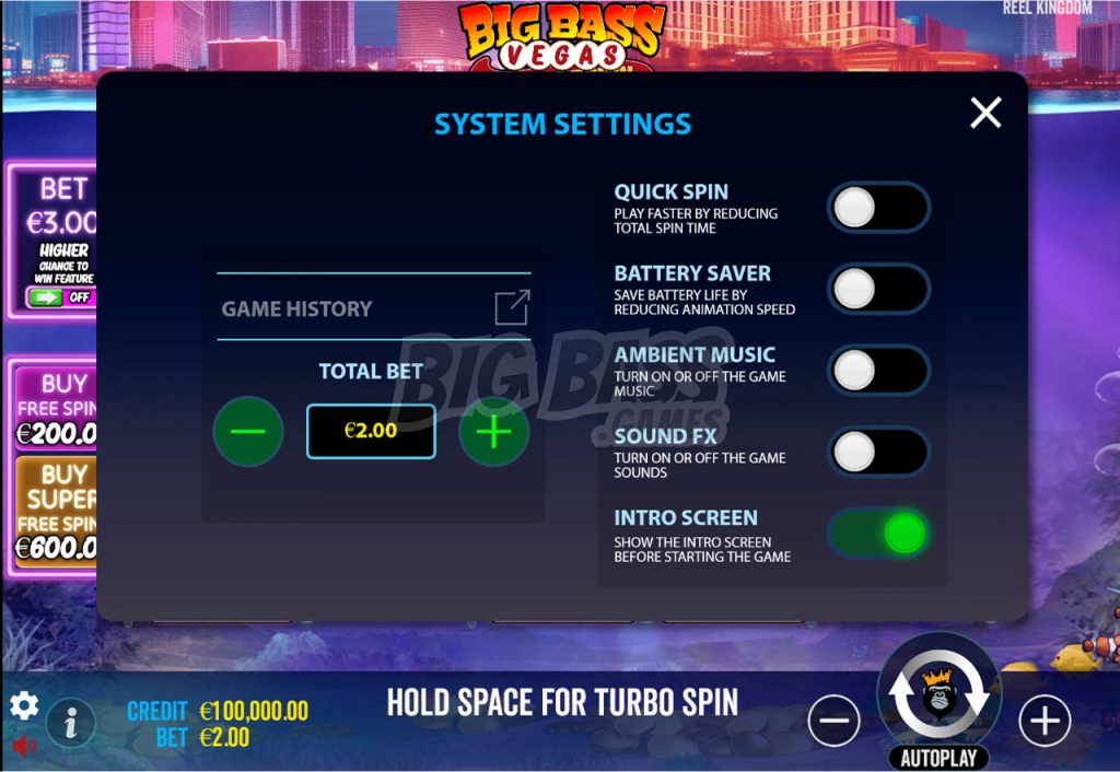 Game mechanics - system settings