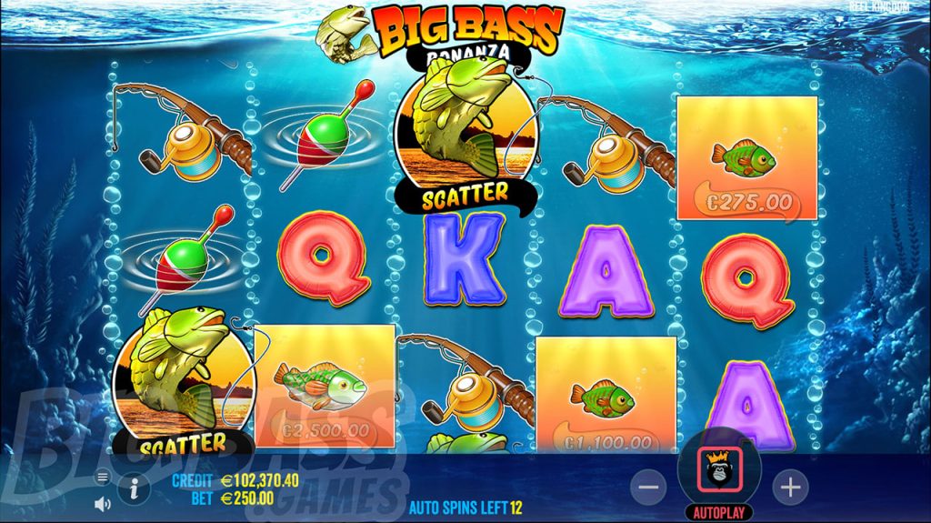 Визуальное оформление, анимация и звуковые эффекты игрового автомата Big Bass Bonanza