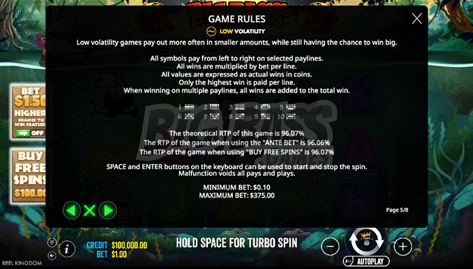 Volatility and RTP of the Big Bass Amazon Xtreme Slot Game