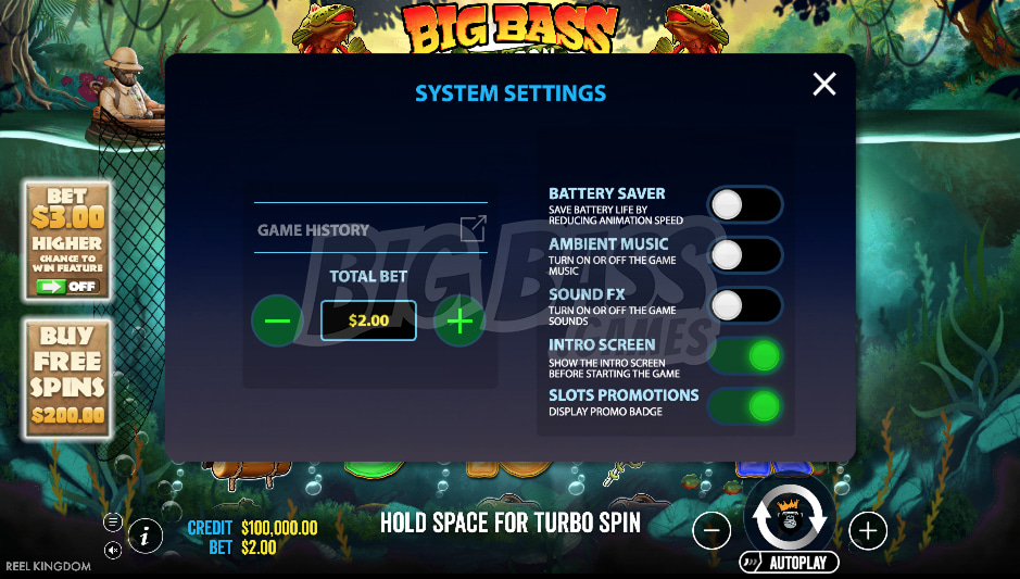 Big Bass Amazon Xtreme System Settings