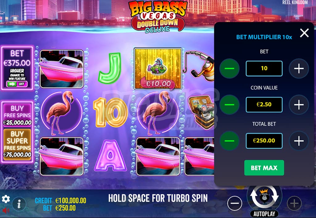 Настройка ставок в игре Big Bass Vegas Double Down Deluxe