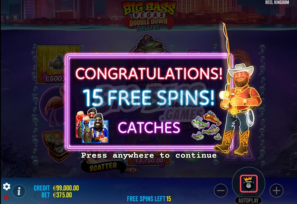 Bonus features in the online game Big Bass Vegas Double Down Deluxe