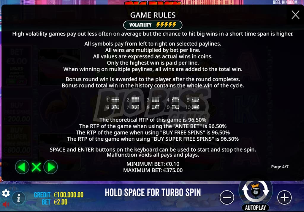 Волатильность и RTP Big Bass Vegas Double Down Deluxe